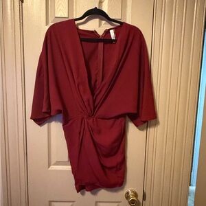 Blue Blush Deep Red Draped Blouse
